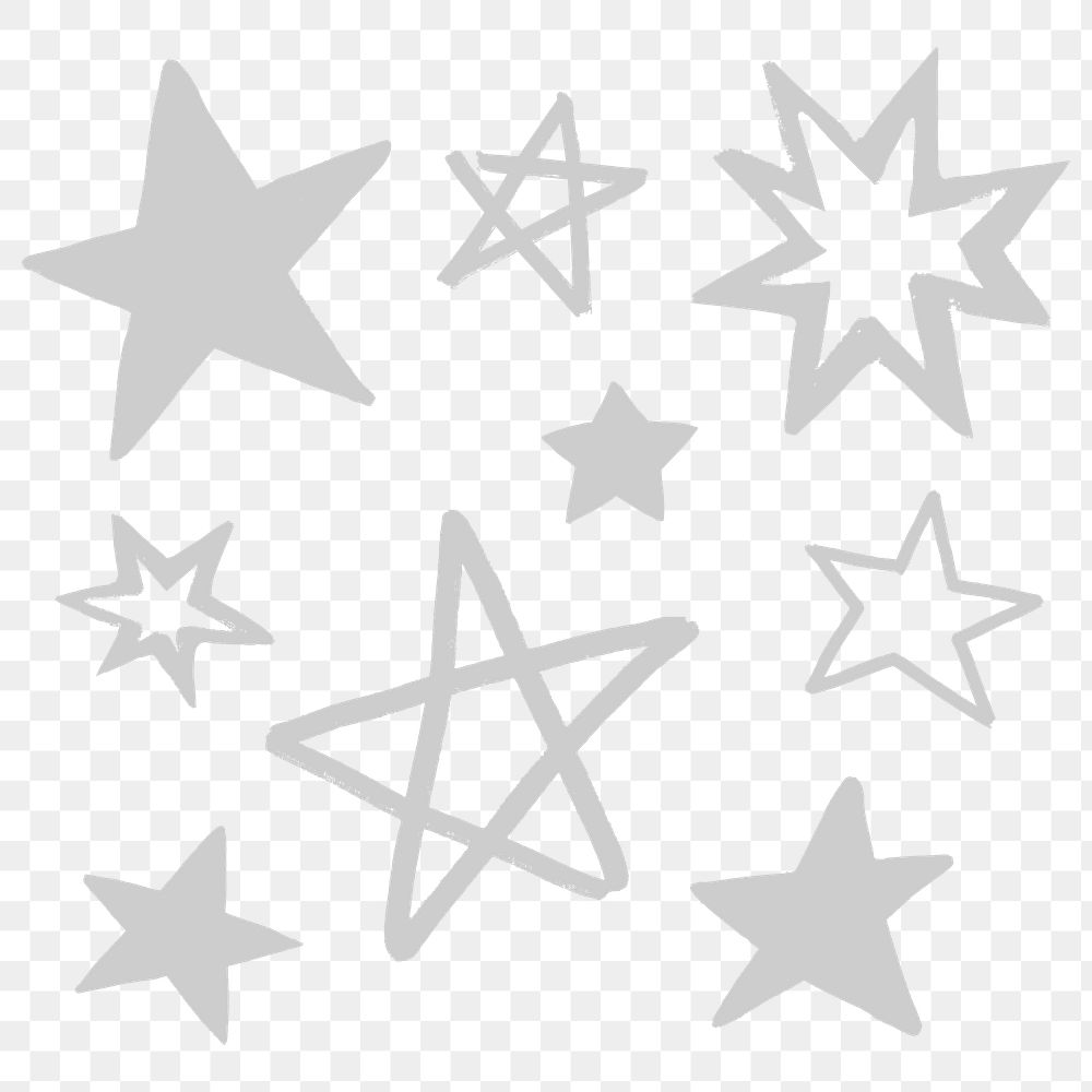 Gray png sparkly stars galactic doodle sticker