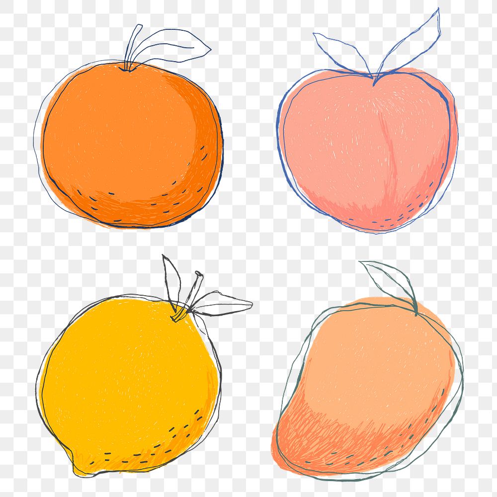 Cute doodle art fruits png sticker set