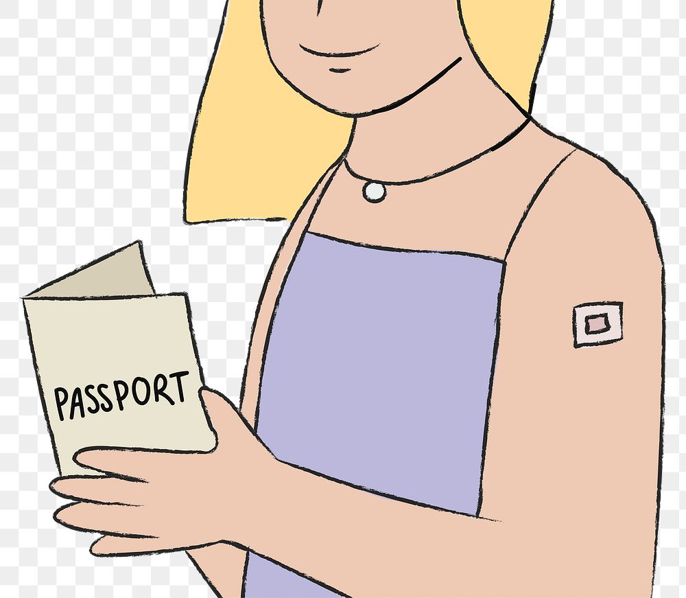 Vaccination passport png hand drawn woman with character
