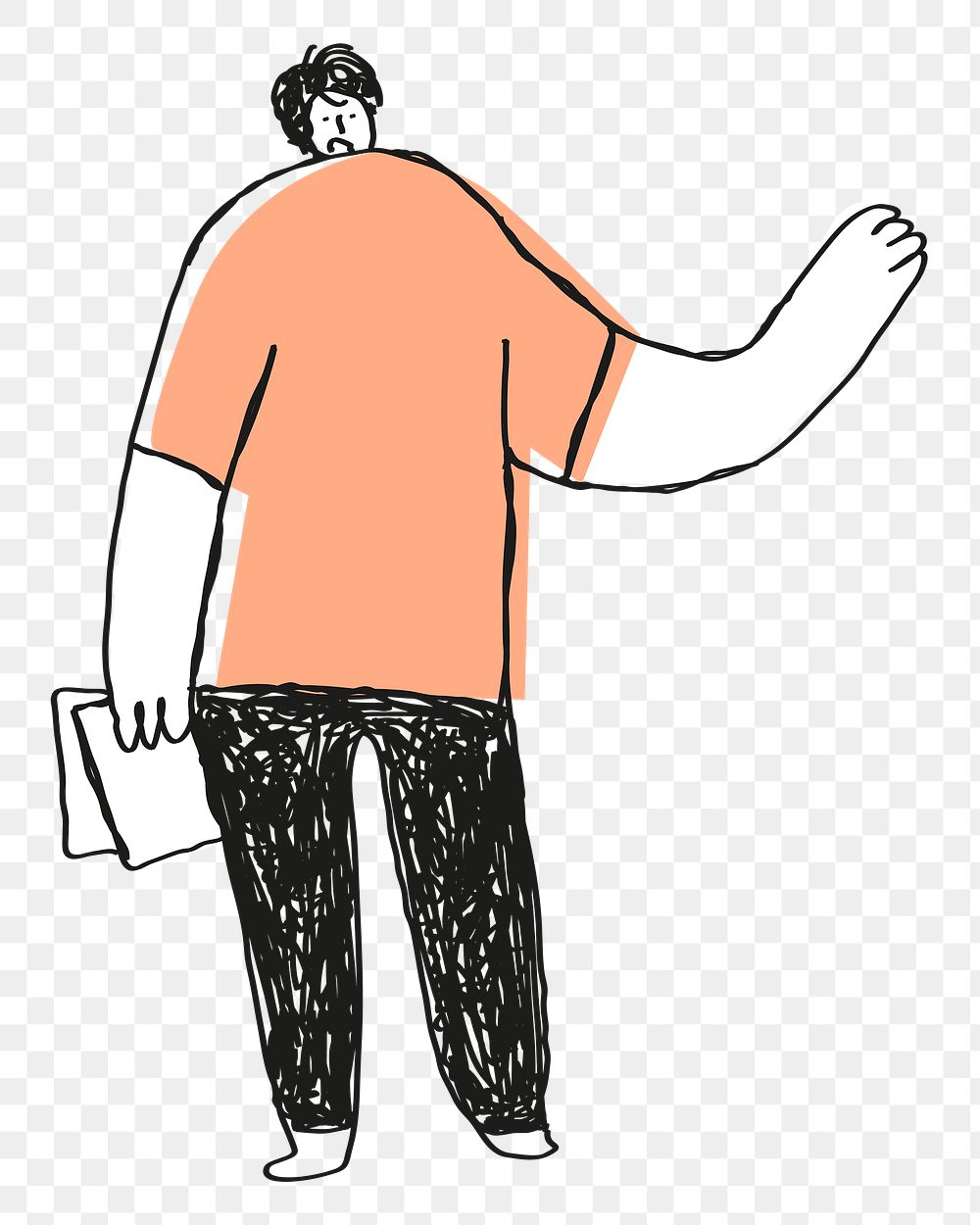 Cute office orange man png holding papers doodle icon