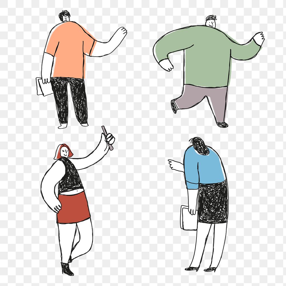 Office workers png cartoon hand drawn cute icons  set