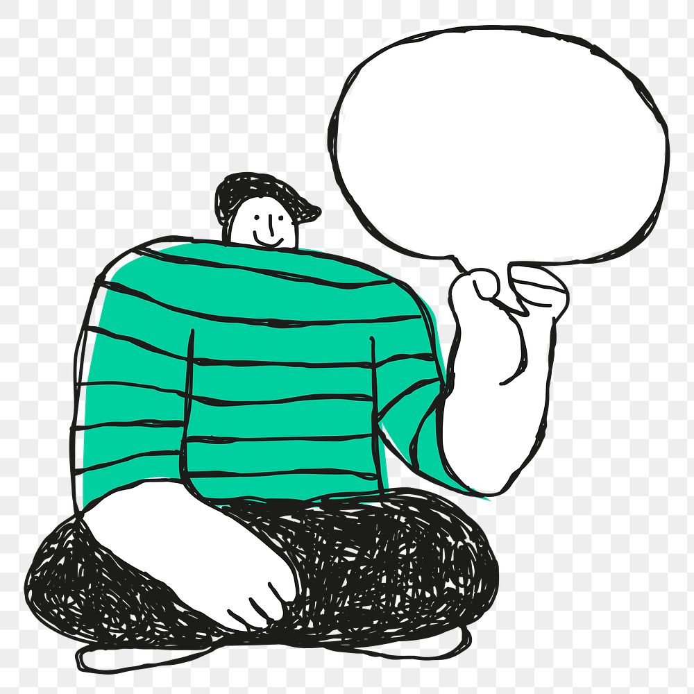 Man with bubble speech transparent png wearing green shirt