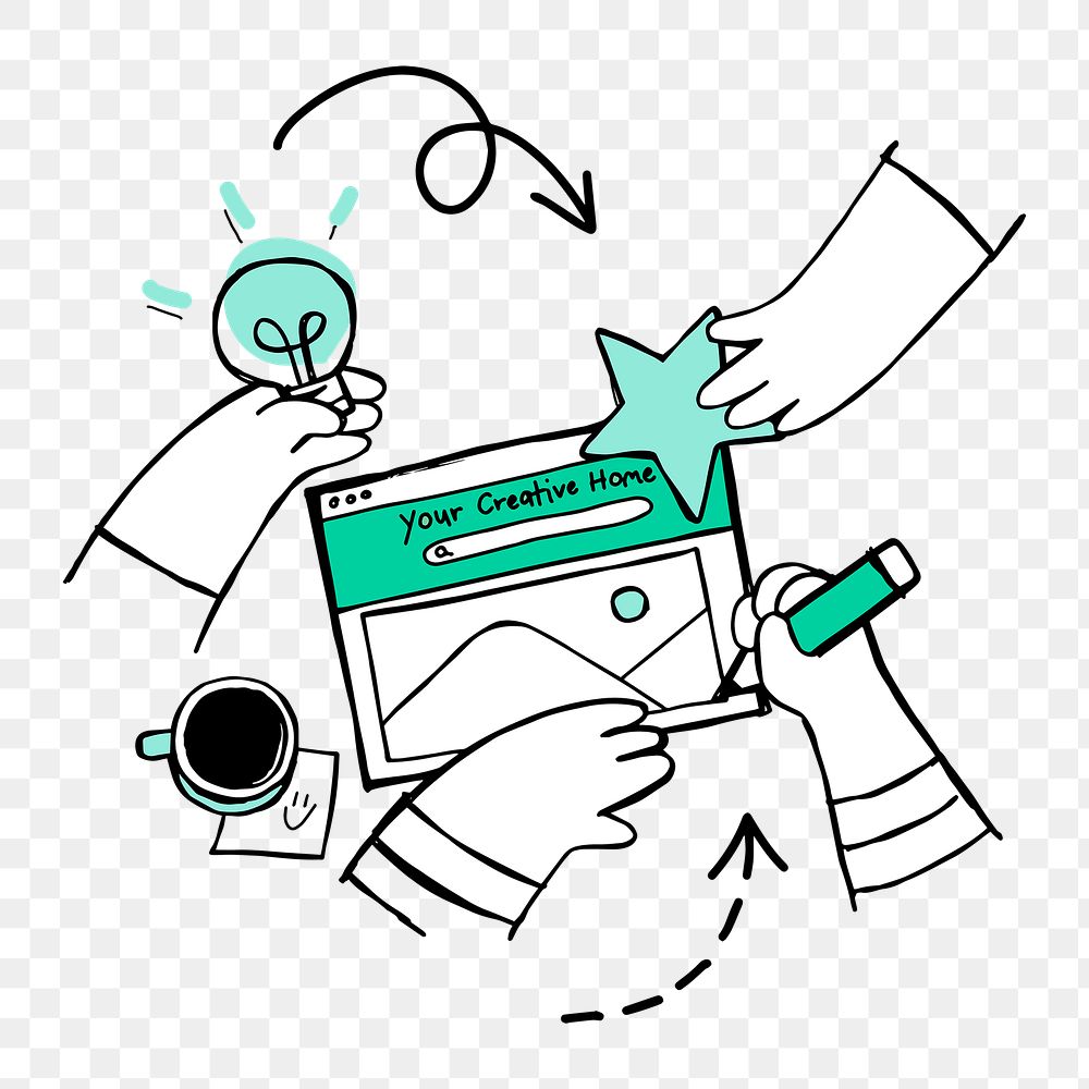 Green hand drawn brainstorming transparent png with doodle art design