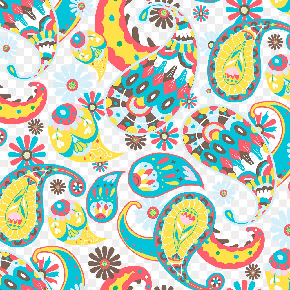 Colorful Indian paisley pattern png seamless transparent background