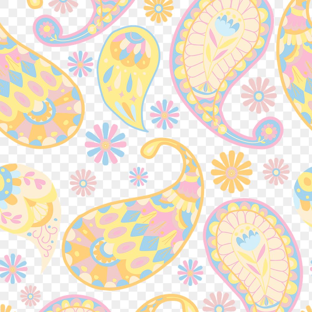 Pastel Indian paisley pattern png seamless transparent background