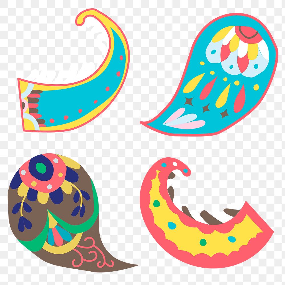Colorful Indian paisley ornamental png sticker set