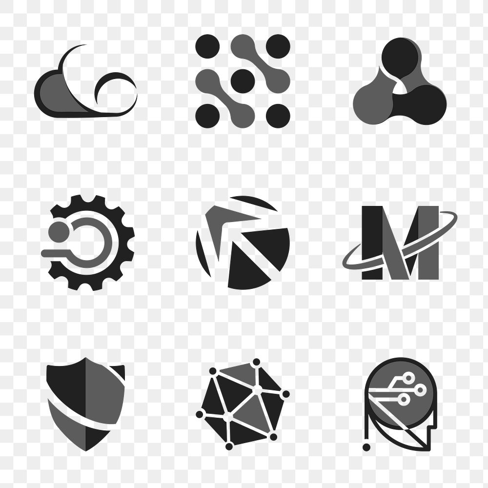 Simple corporate technology png futuristic icon set