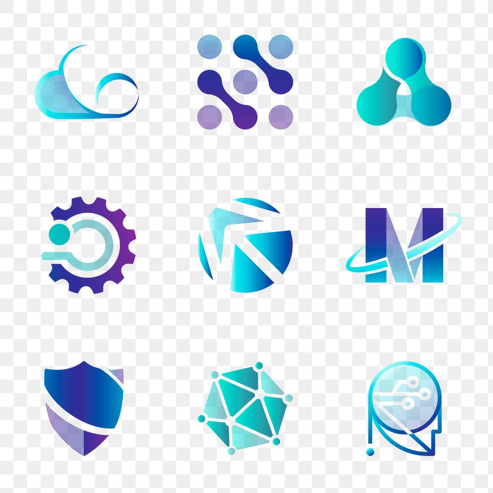 Gradient corporate technology png futuristic icon set