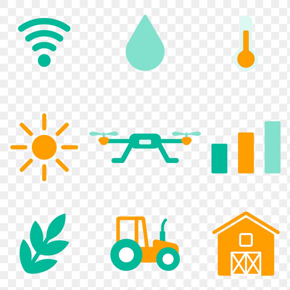 Smart farming png icon digital agricultural technology set transparent background
