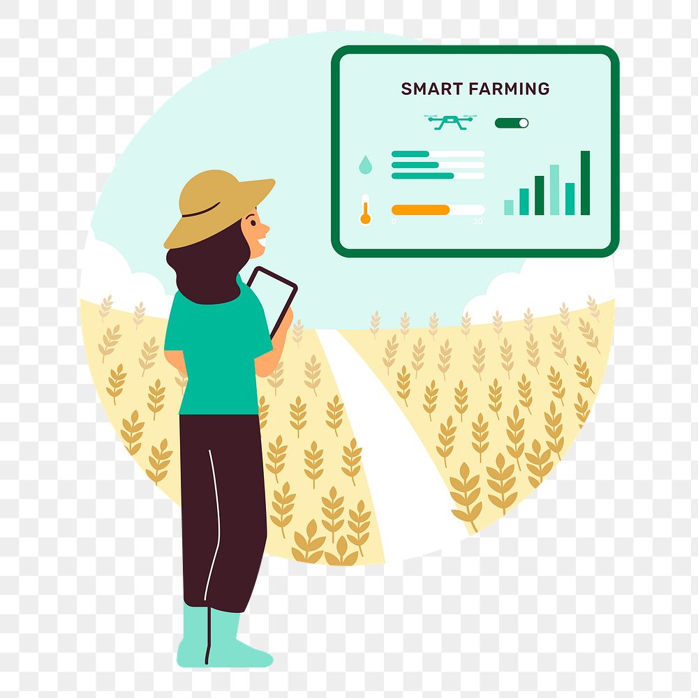Woman using smart farming technology png illustration