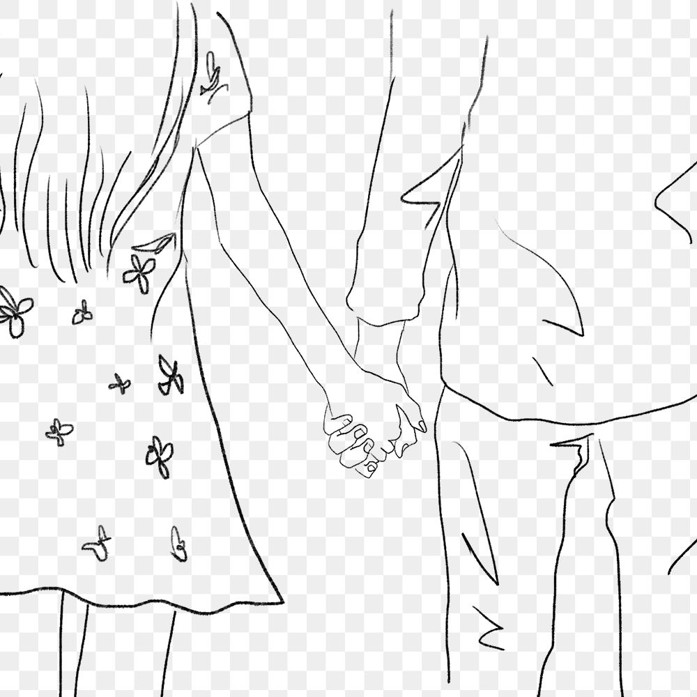 Couple holding hands png grayscale romantic Valentine&rsquo;s illustration