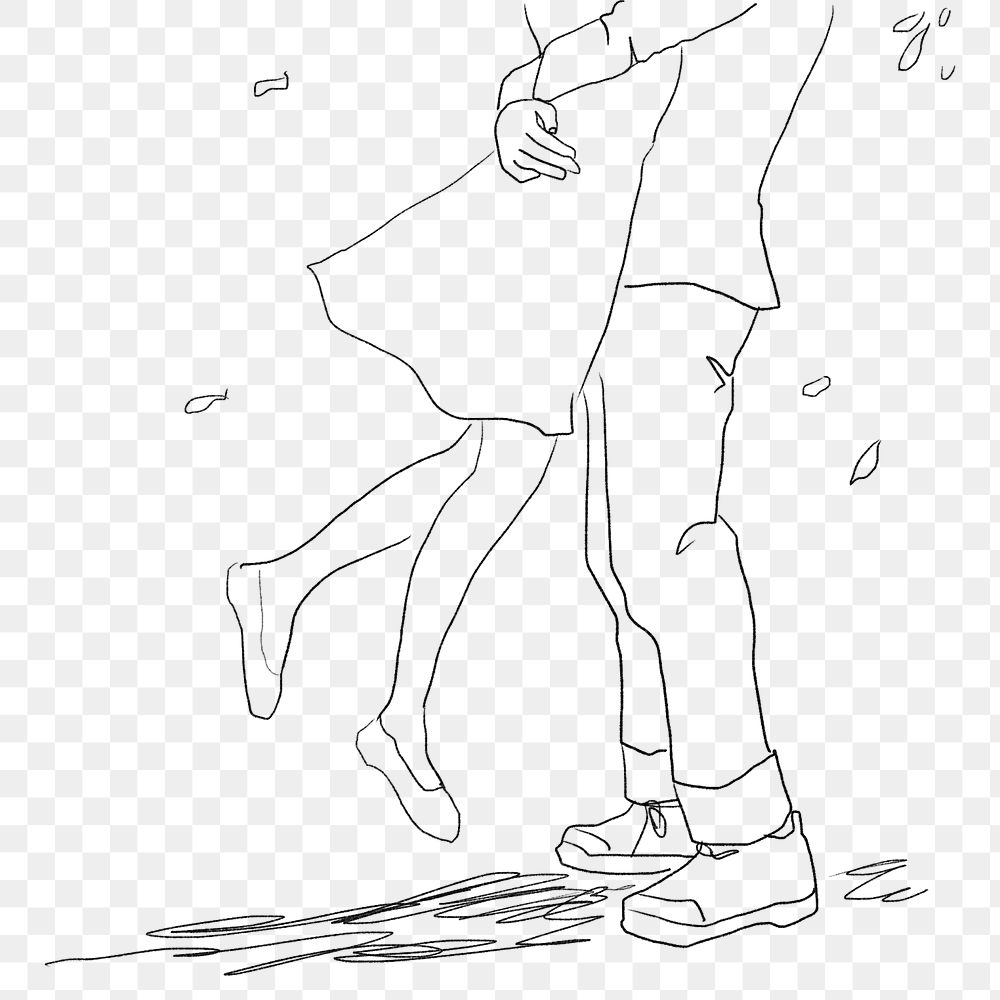 Couple jump hugging png black and white romantic Valentine&rsquo;s illustration