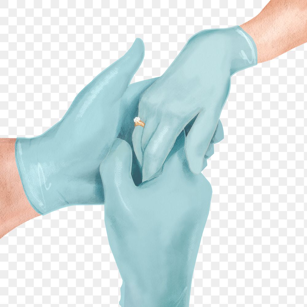 Intertwining hands wearing surgical gloves png illustration for COVID-19 campaign 