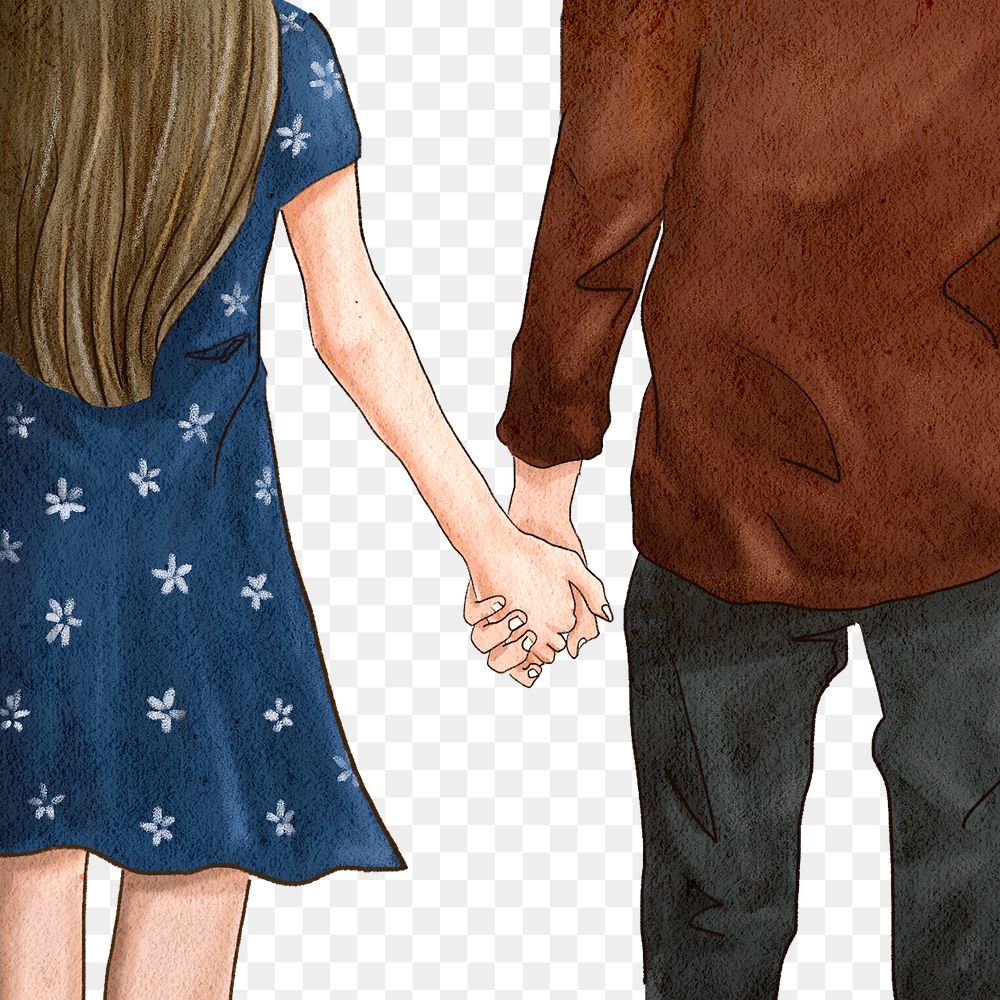 Couple holding hands png romantic Valentine’s illustration