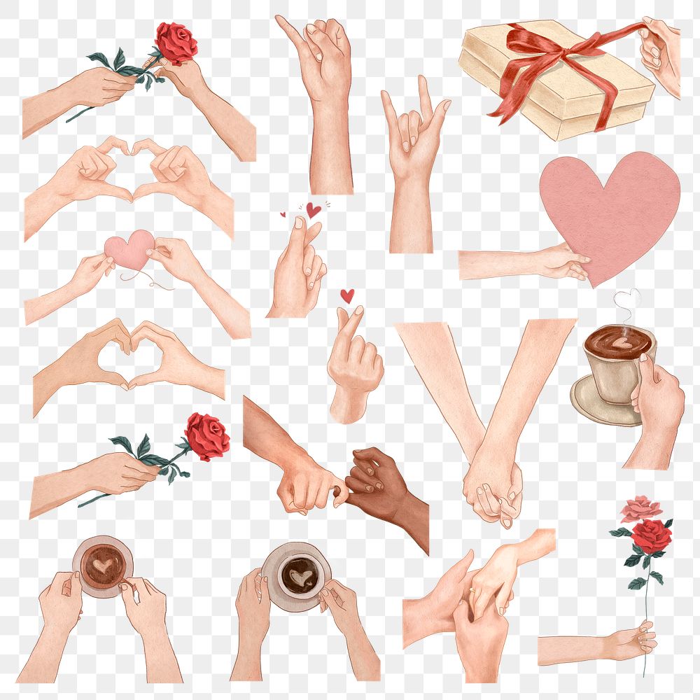 Cute Valentine&rsquo;s day png hand drawn design elements set