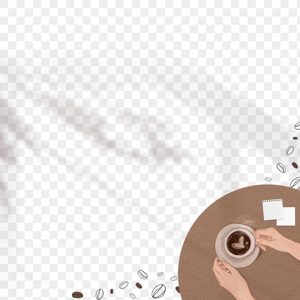 Cute brown border png with coffee beans shadow transparent background