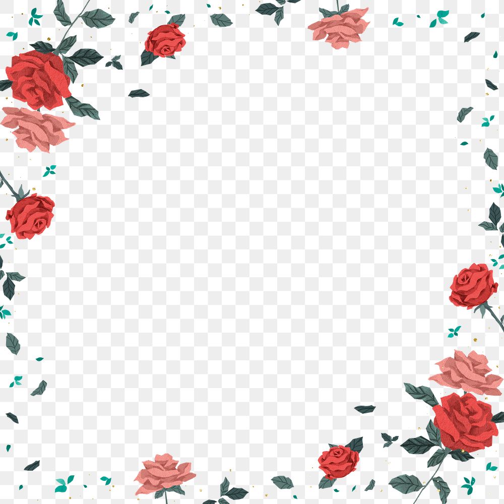 Red roses Valentine&rsquo;s frame png with transparent background