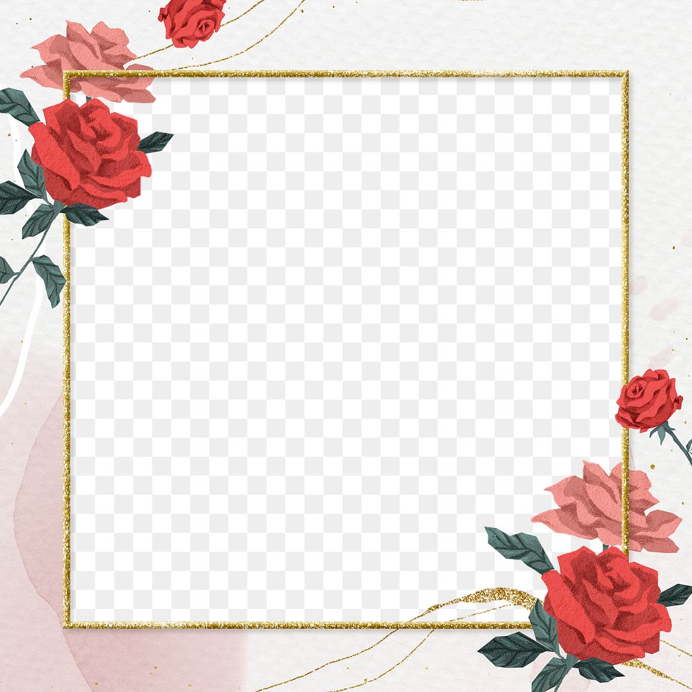 Valentine&rsquo;s red roses frame png with watercolor background