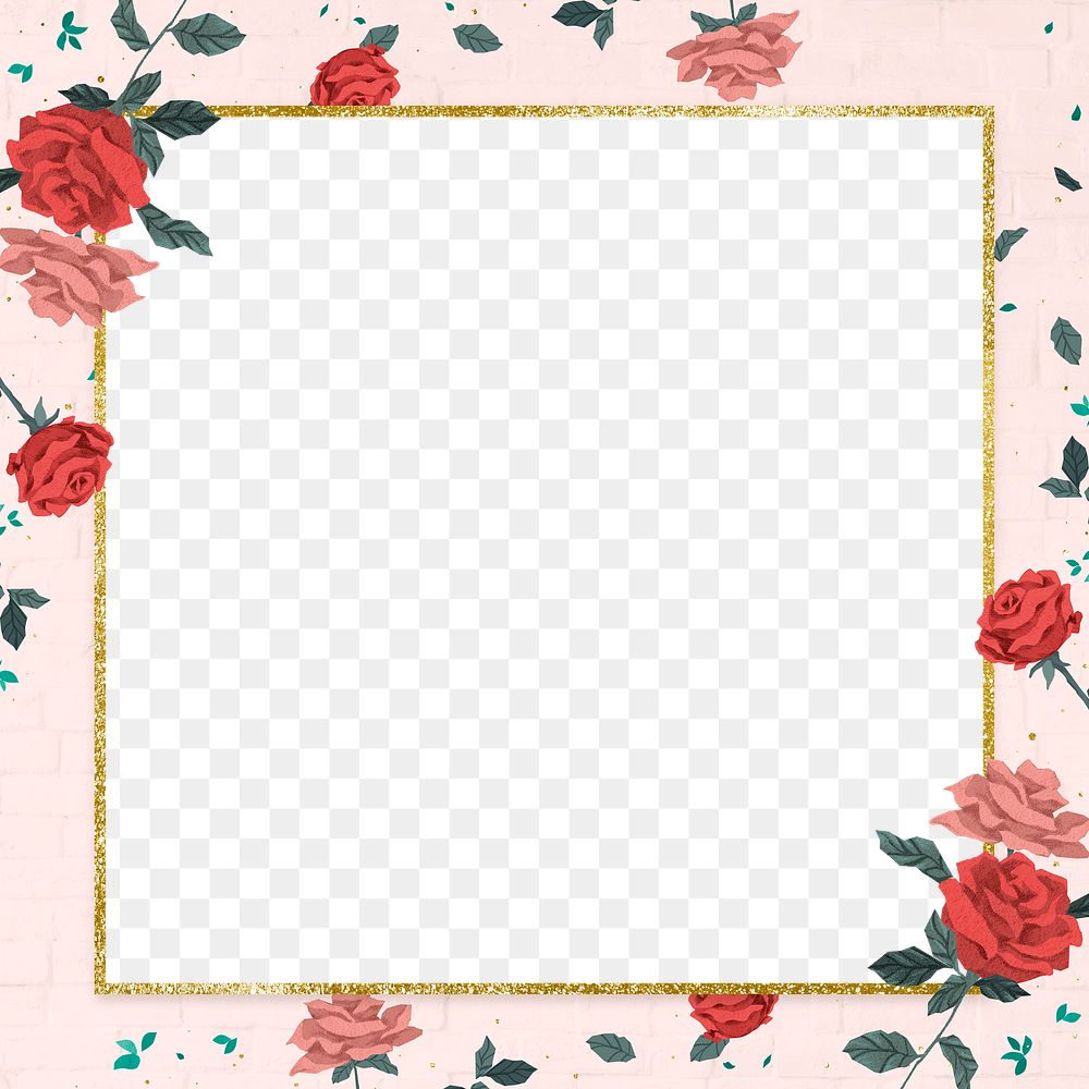 Romantic Valentine&rsquo;s roses frame png with transparent background  