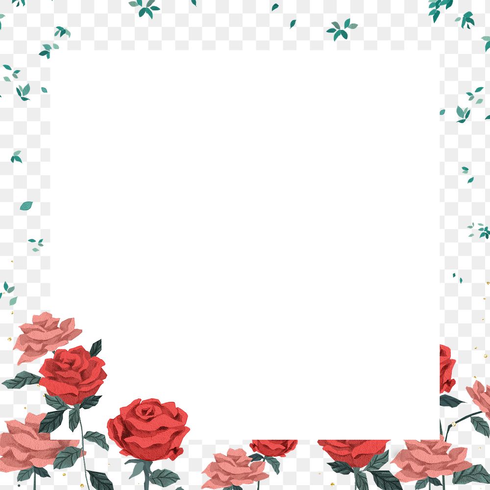 Romantic Valentine&rsquo;s roses frame png with transparent background