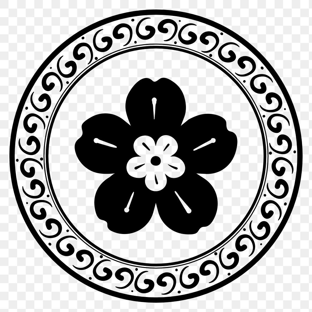 Black sakura flower badge png Chinese traditional symbol