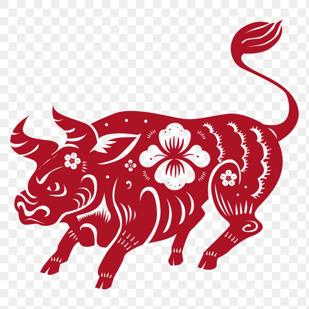 Chinese New Year ox png red animal zodiac sign sticker