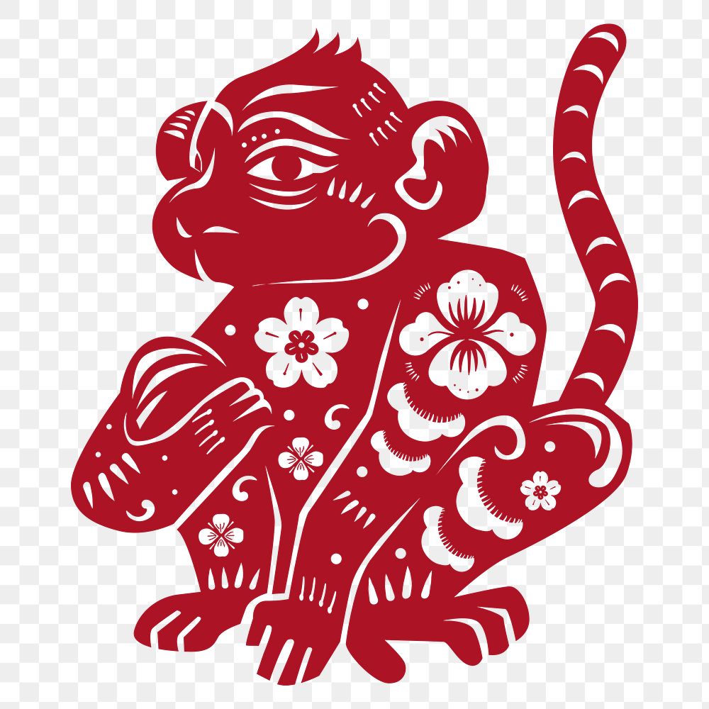 Chinese monkey animal png sticker red new year illustration