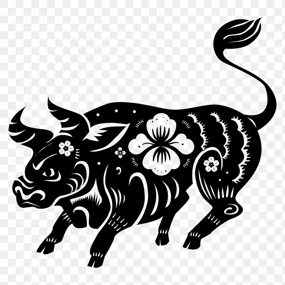 Chinese New Year ox png black animal zodiac sign sticker