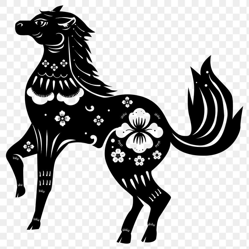 Chinese New Year horse png black animal zodiac sign sticker