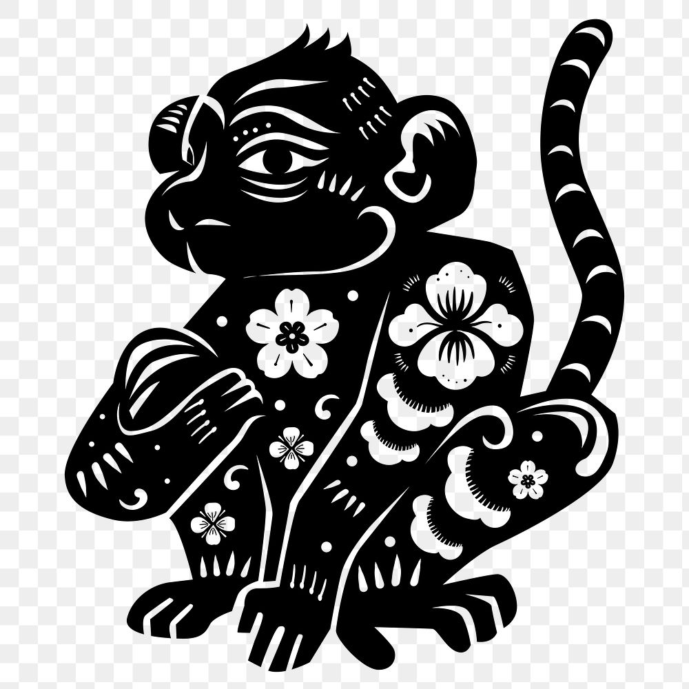 Chinese monkey animal png sticker black new year illustration