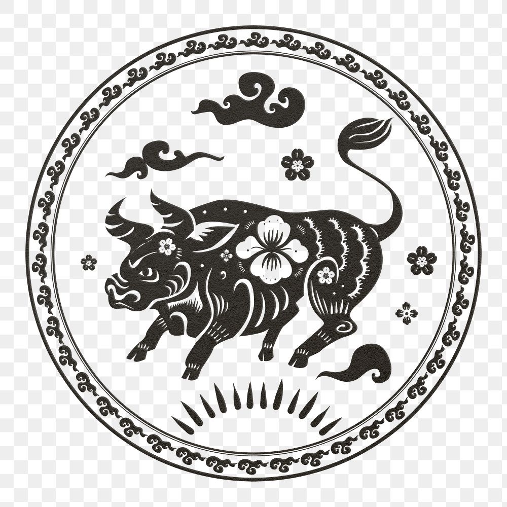 Chinese ox animal badge png black new year design element