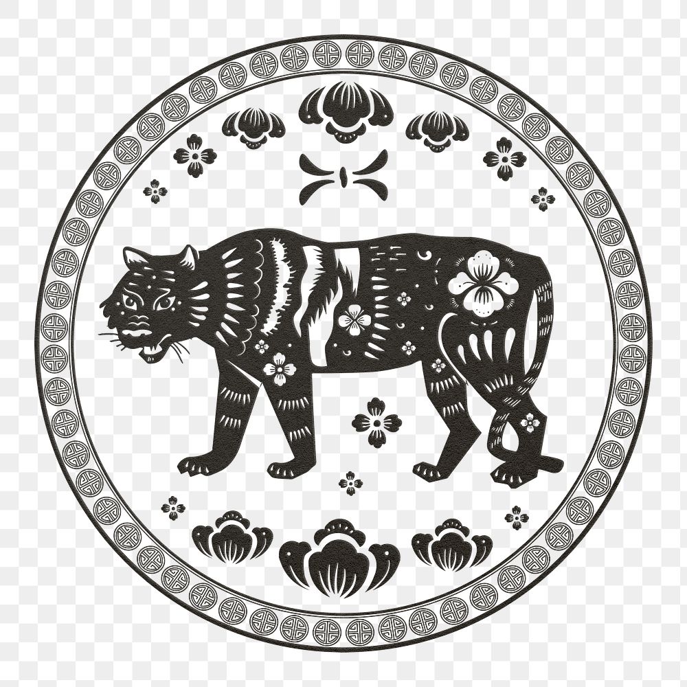 Chinese New Year tiger png badge black animal zodiac sign