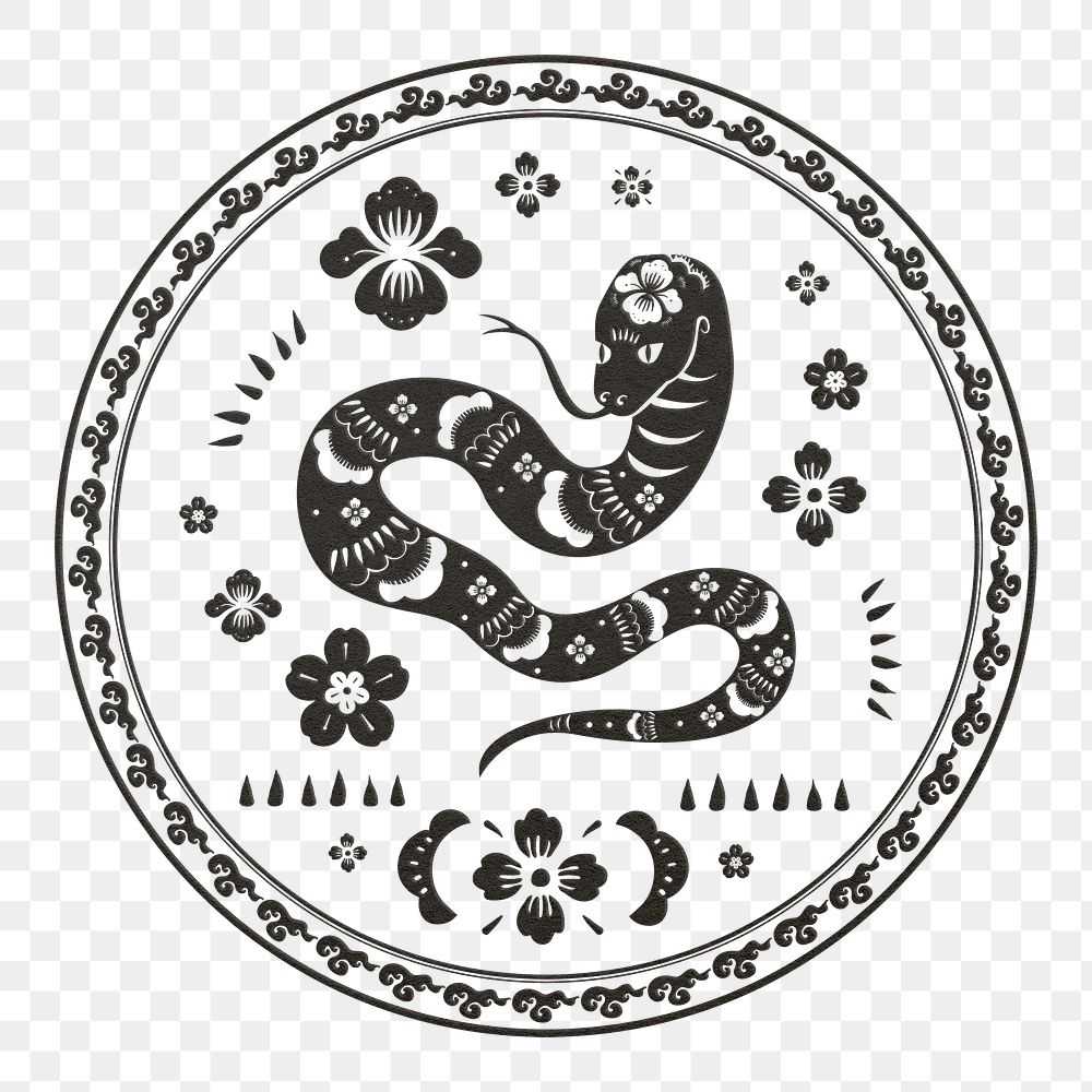 Chinese snake animal badge png black new year design element