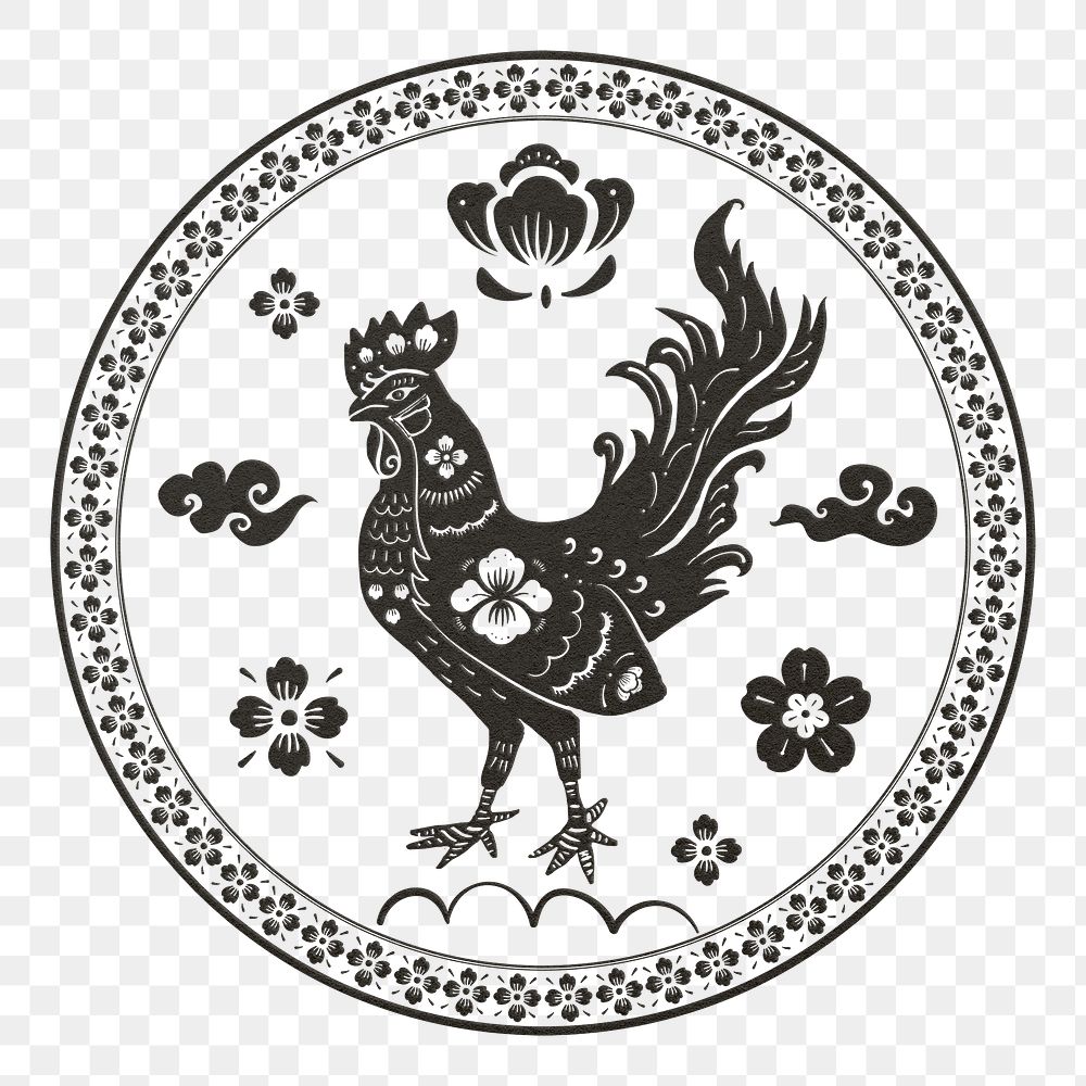 Chinese rooster animal badge png black new year design element