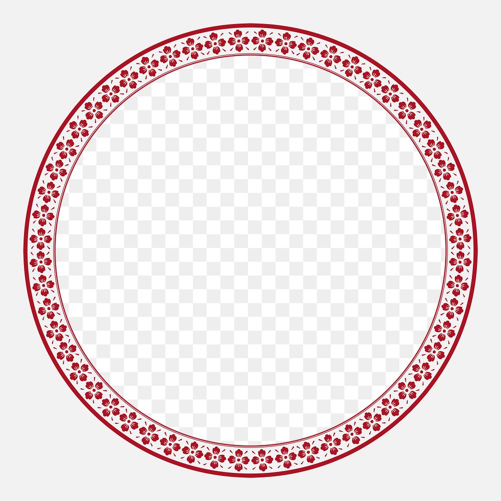 Png frame Chinese traditional sakura pattern in red circle