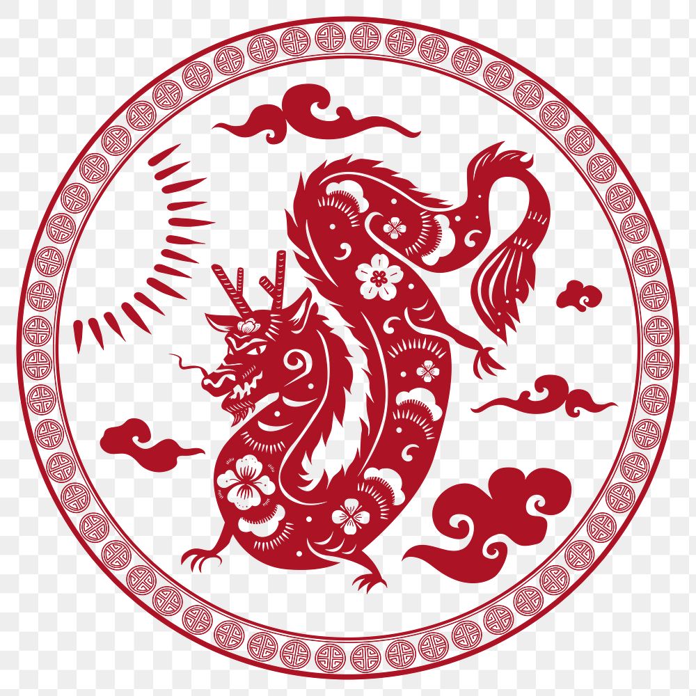 Chinese New Year dragon png badge red animal zodiac sign