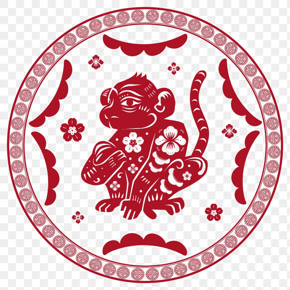 Monkey year red badge png traditional Chinese zodiac sign