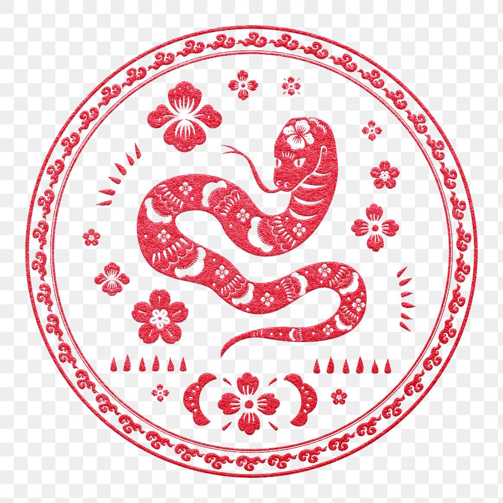 Snake year red badge png traditional Chinese zodiac sign