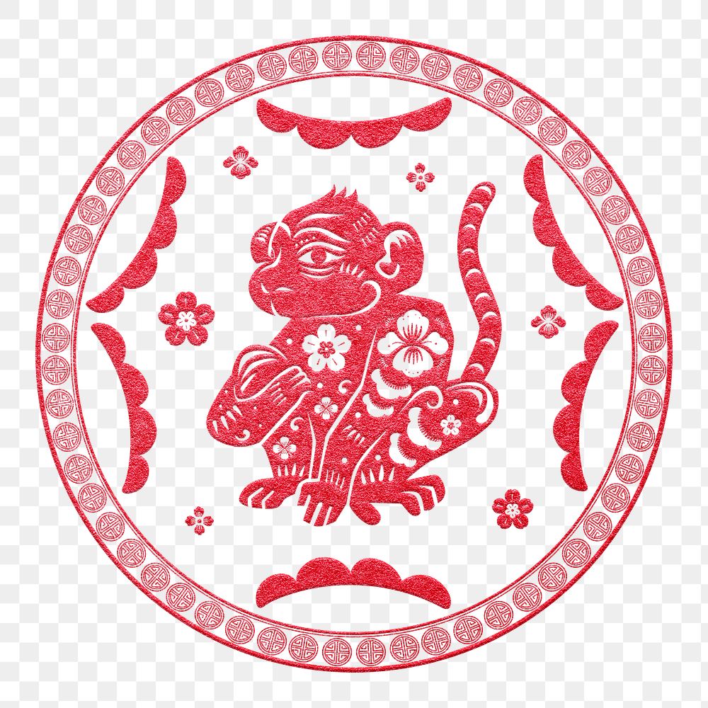 Monkey year red badge png traditional Chinese zodiac sign