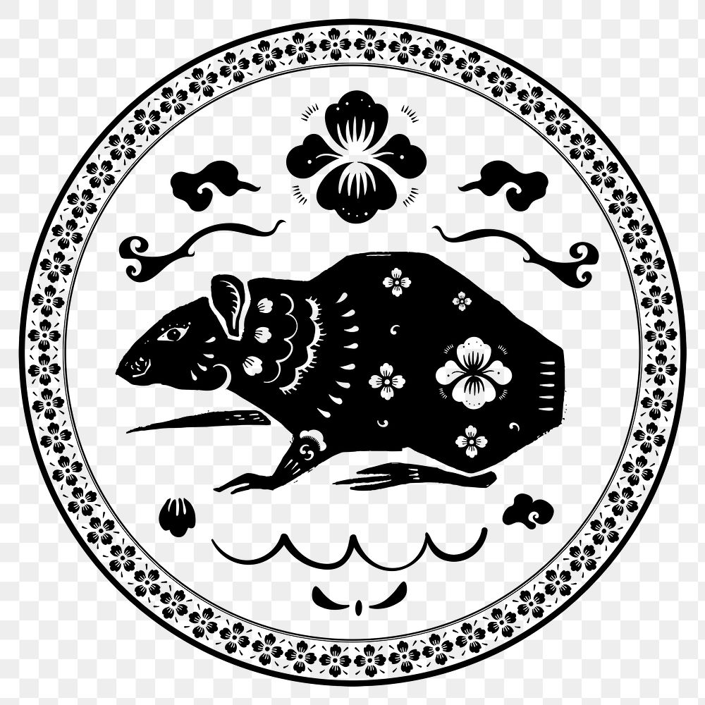 Chinese New Year rat png badge black animal zodiac sign