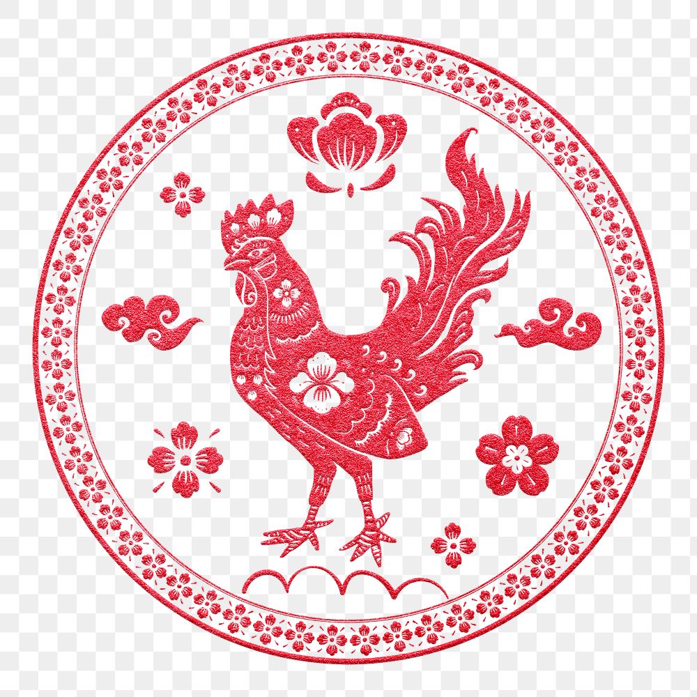 Year of rooster badge png red Chinese horoscope animal