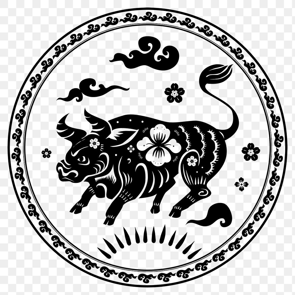 Chinese ox animal badge png black new year design element