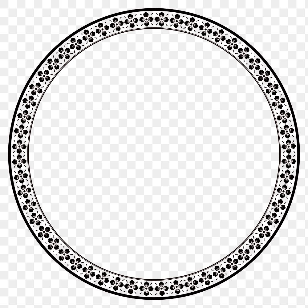 Png frame Chinese traditional sakura pattern in black circle