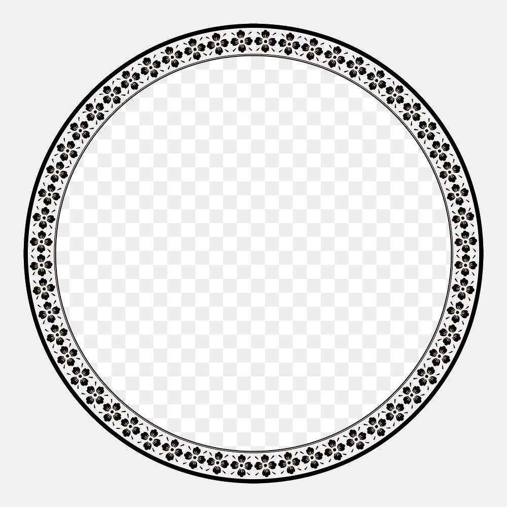 Png frame Chinese traditional sakura pattern in black circle