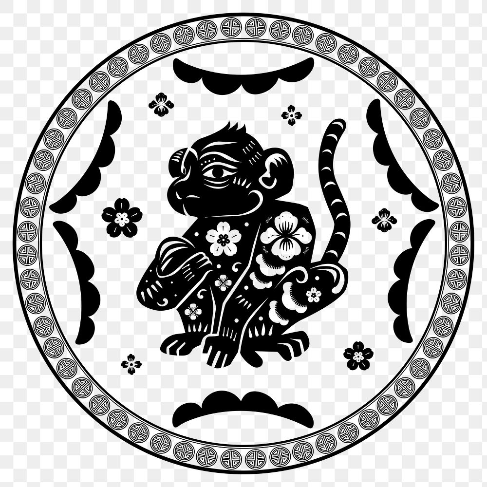 Chinese New Year monkey png badge black animal zodiac sign