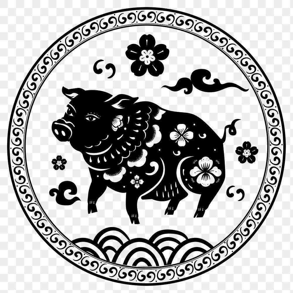 Year of pig badge png black Chinese horoscope animal