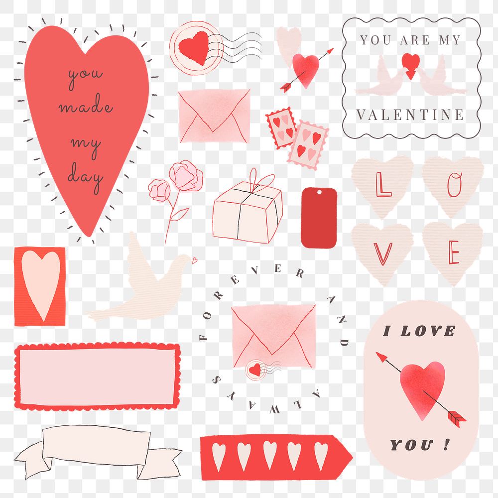 Valentine stickers set png in transparent background