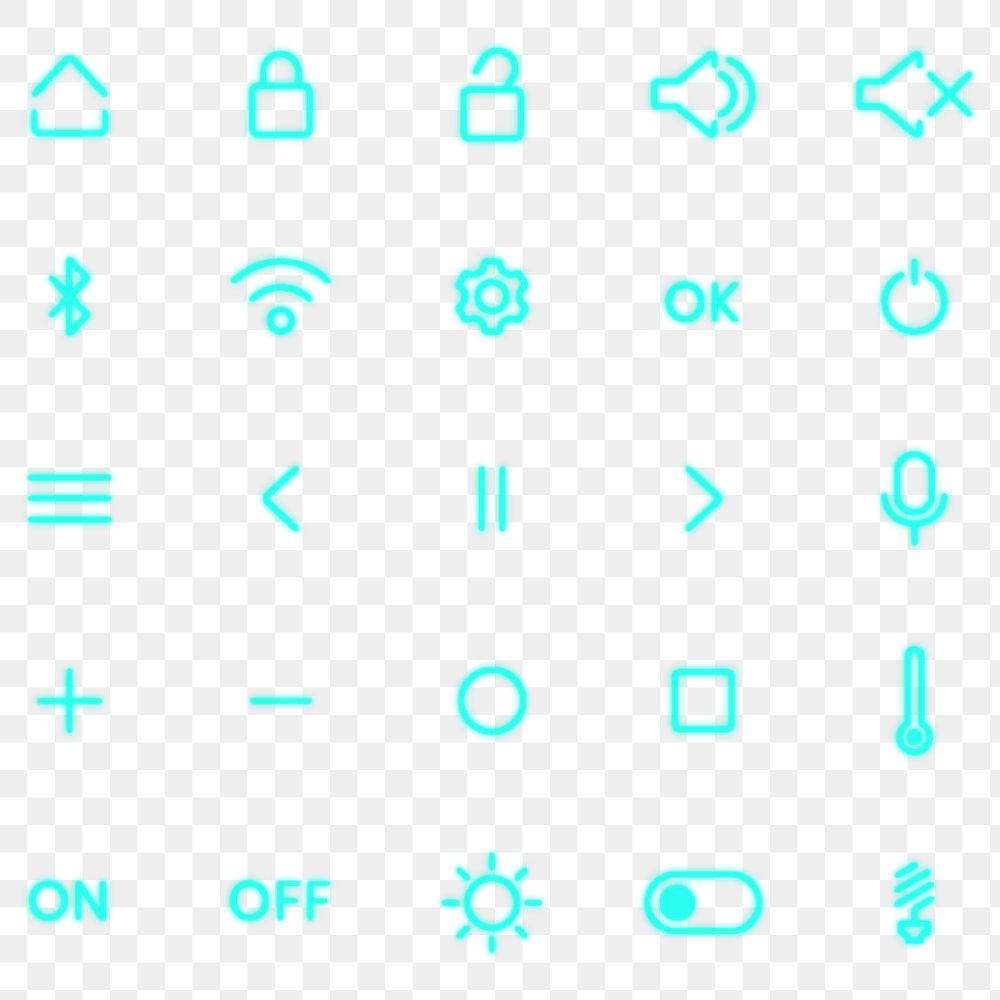 PNG icons glowing neon blue shortcuts collection