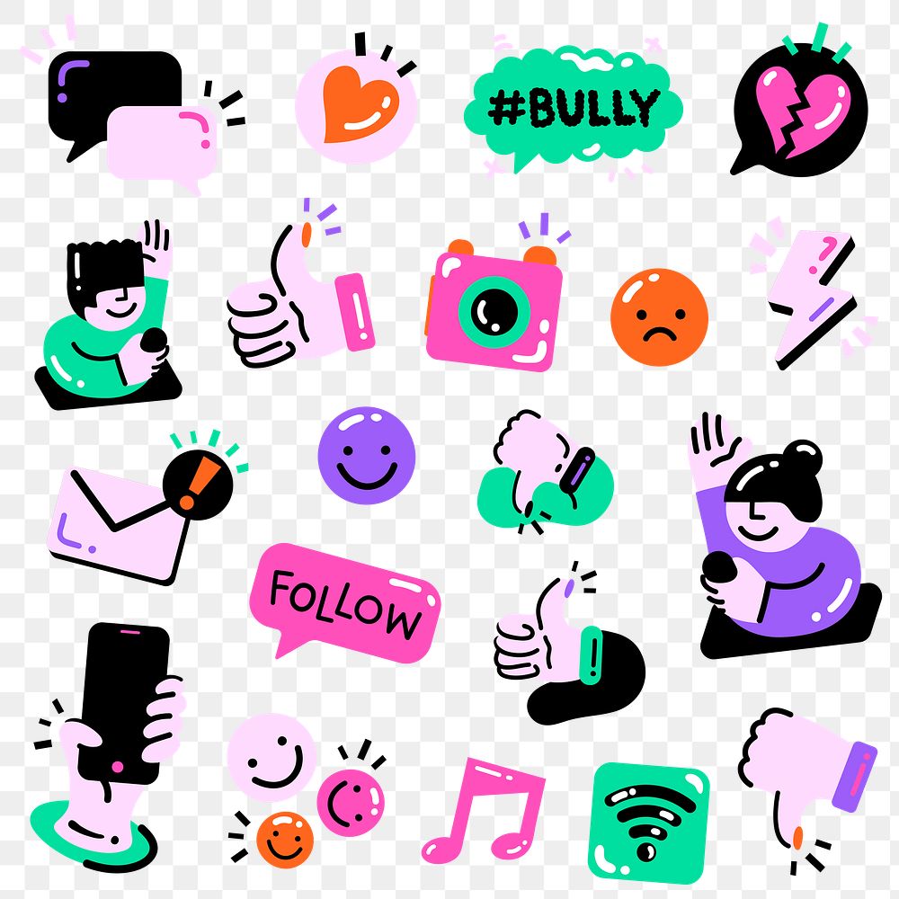 PNG social media sticker set in funky colors