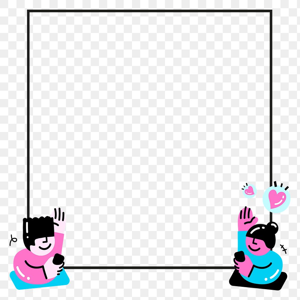 PNG frame avatars sending love in vivid pink and blue